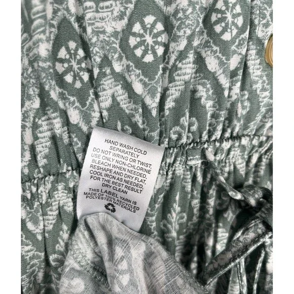 Lucky Brand Women's Midi Dress Large Green Print Button Front Short Sleeve Flowy - Picture 7 of 9